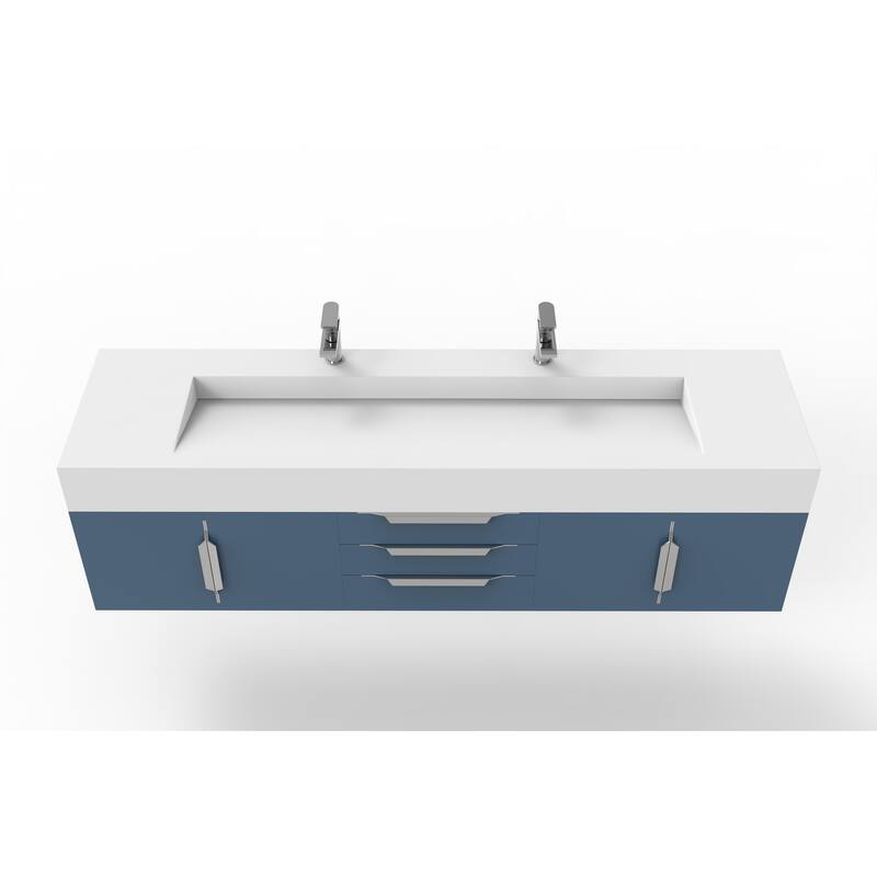 Nile 72" Wall Mounted Bathroom Vanity Set w/ White Top