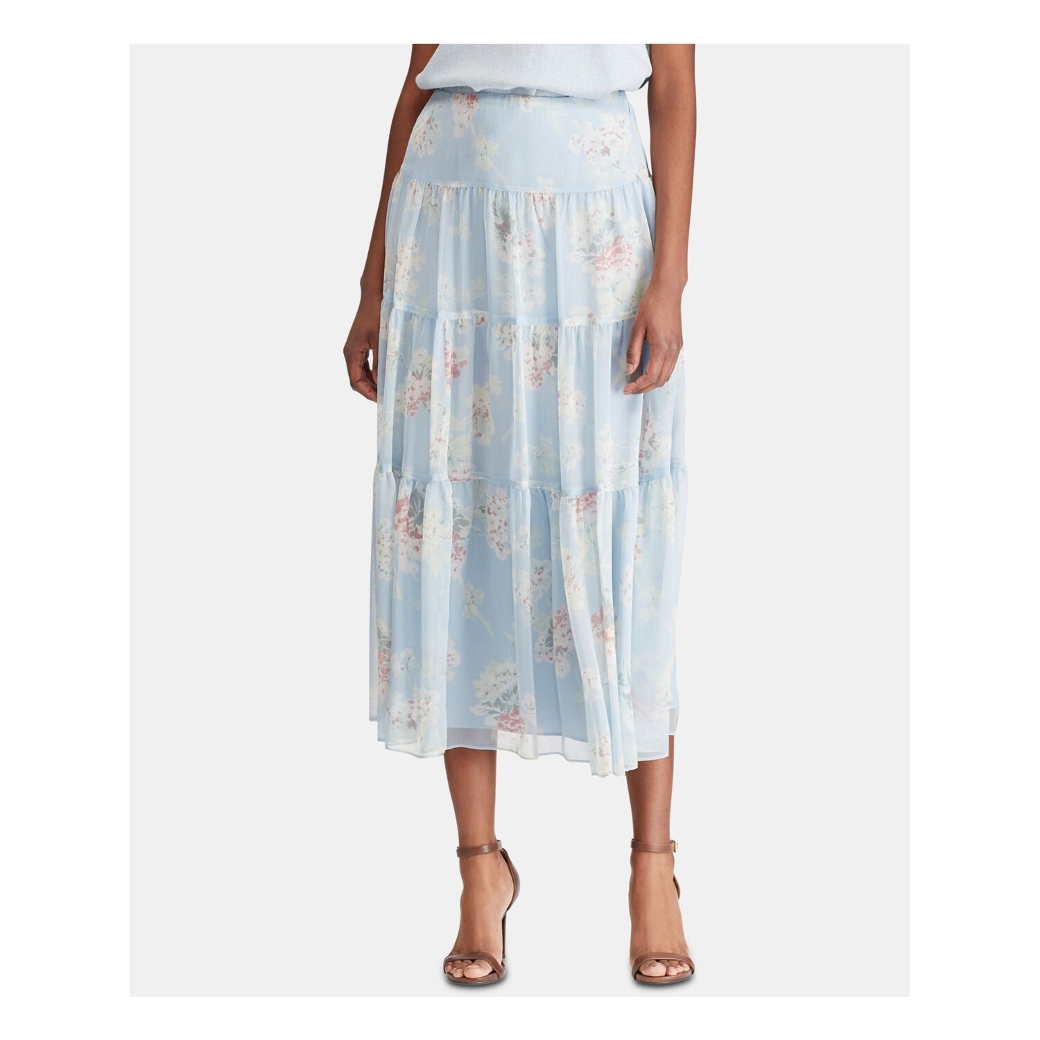 blue floral pleated skirt