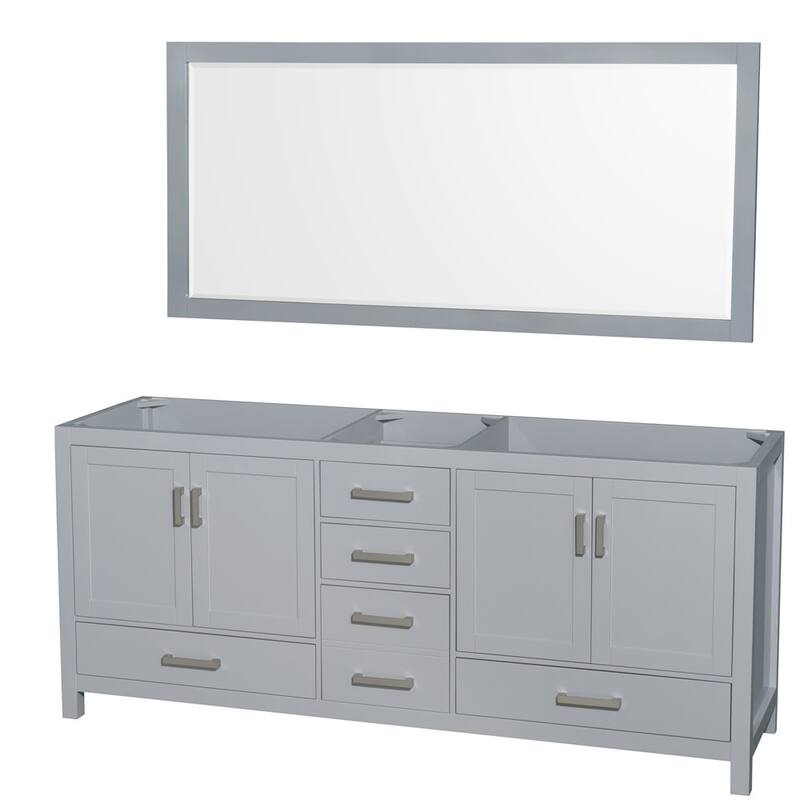 Wyndham Collection Sheffield 80" Hardwood Vanity Cabinet and Mirror - - Gray - Painted