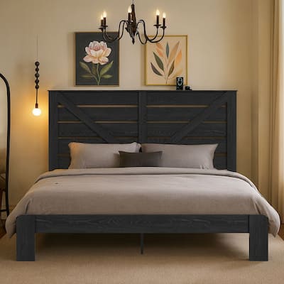 Modern Industrial Platform Bed with 2 USB Ports and Touch Lamp - No Box Spring Needed