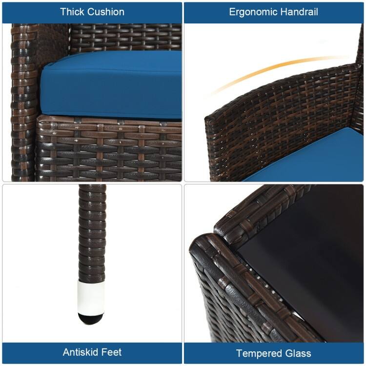 Rattan Patio Conversation Furniture Set with Glass Table and Comfortable Sofa - 4 Pcs