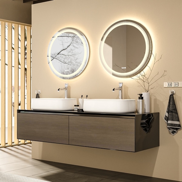 Large LED Bathroom Mirror Round Dual Light Frameless Vanity Anti Fog On Sale Bed Bath Beyond 36539641