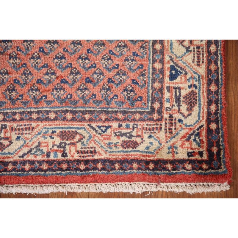 Hand Knotted Oriental 100% Wool Carpet Traditional All-Over Red Botemir Runner Rug - 10' 8'' X 3' 8''