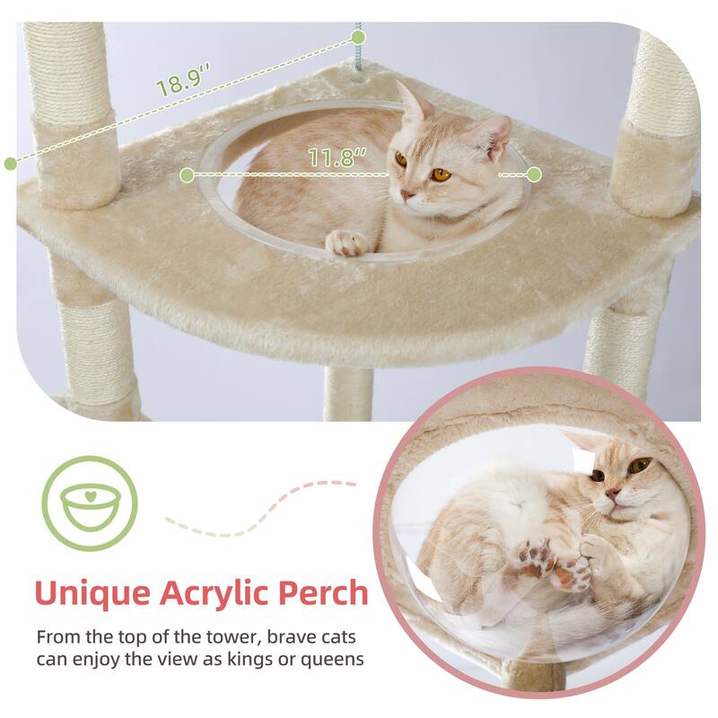 Height Adjustable Cat Tree with Scratching Posts, Cozy Condo, Perches & Hammoc