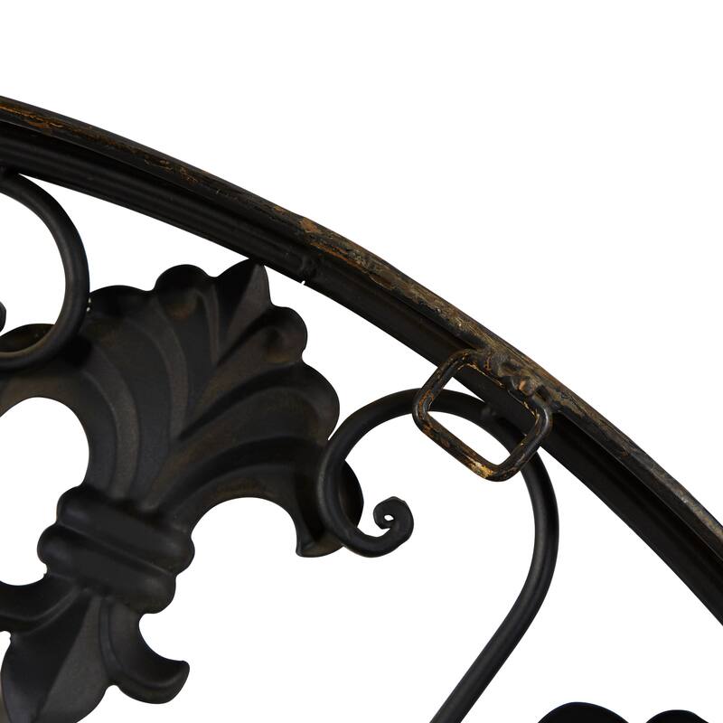 Metal Fleur De Lis Wall Clock - Brown - Roche River Decor - 5"W x 38"L x 38"H