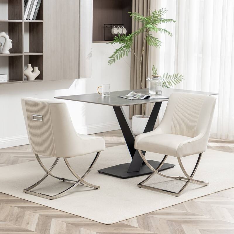 SEYNAR Contempoary Velvet Dining Chair Set of 6 with Metal Frame Legs and Back Pull