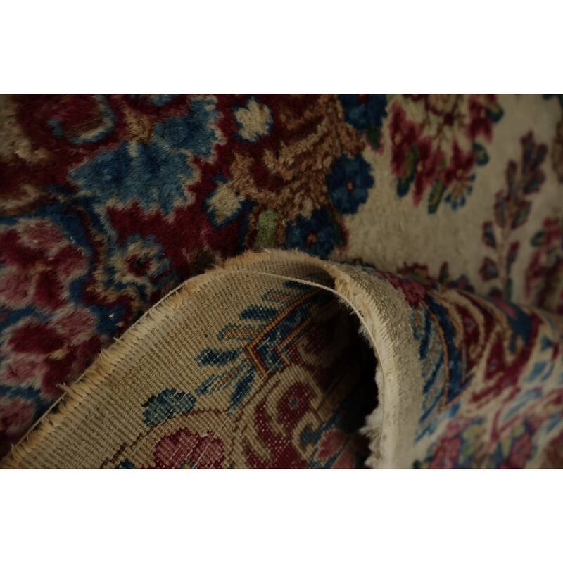 Hand Knotted Oriental 100% Wool Carpet Traditional Floral Beige & Ivories Kerman Runner Rug - 19' 3'' X 3' 1''