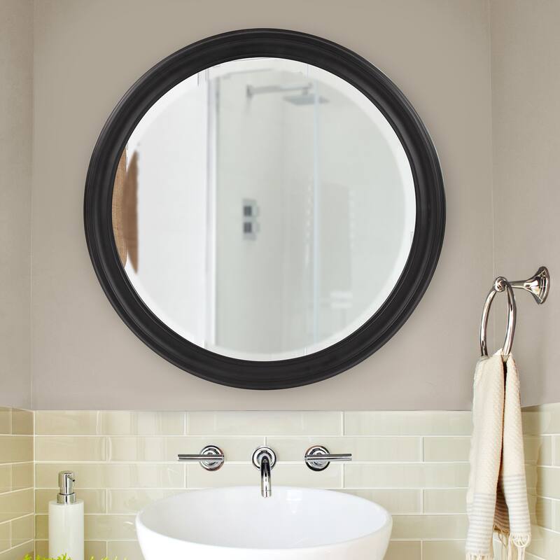 Allan Andrews Copper Grove Matte Black Round Wood Frame Lilas Wall Mirror