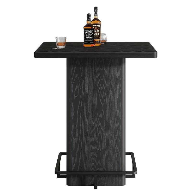 39.37" High Wooden Square Bar Table with Metal Footrest, Black