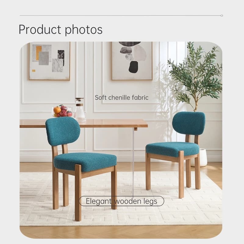 Wooden Dining Chairs Set of 2 Modern Fabric Upholstered Kitchen Chairs