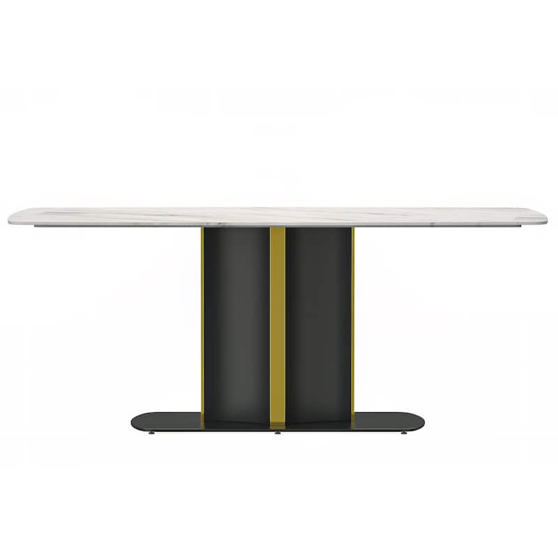 Sylva Dining Table Rectangular Tabletop in Gold Pedestal Base