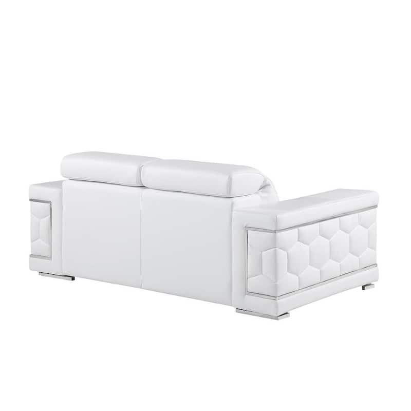 HomeRoots 71" White And Silver Genuine Leather Love Seat
