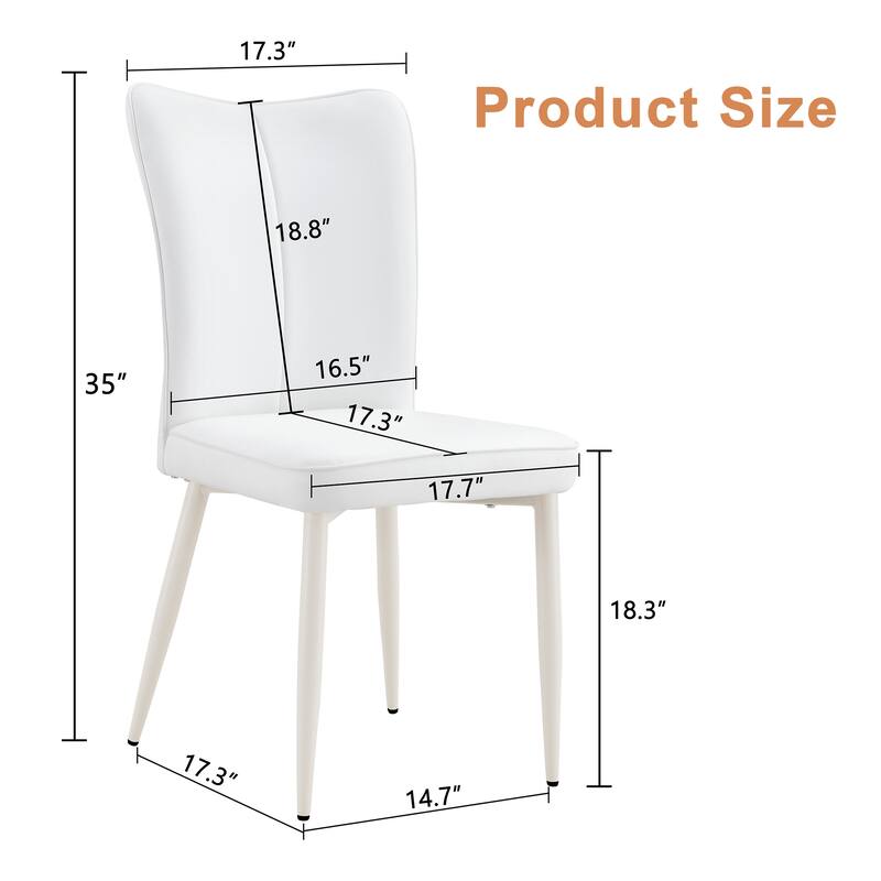 Roomfitters White PU Dining Chairs with Curved Back and Seat, White Metal Legs, Set of 4 for Bedroom or Living Room