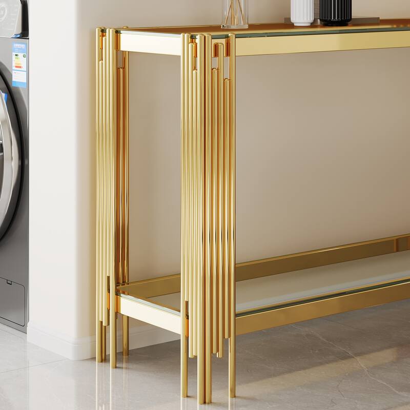 47.24" Metal Console Table with 2-Tier Stainless Frame