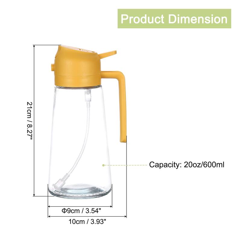 2 In 1 Oil Sprayer Bottle, Glass Olive Oil Dispenser, Spray Bottle - Yellow - 600ml