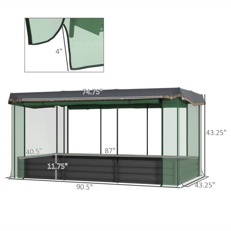 Large Galvanized Steel Raised Garden Bed with Crop Cage Shade and Cloth Zippered Access