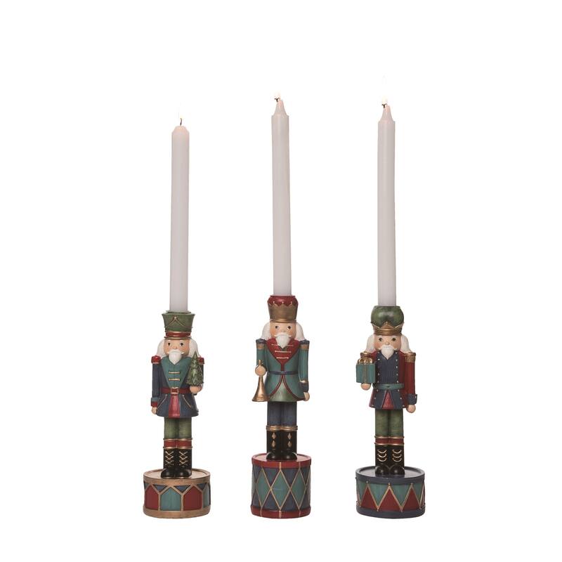 Transpac Resin Nutcracker Taper Candle Holder Set of 3 Christmas Home Decorations