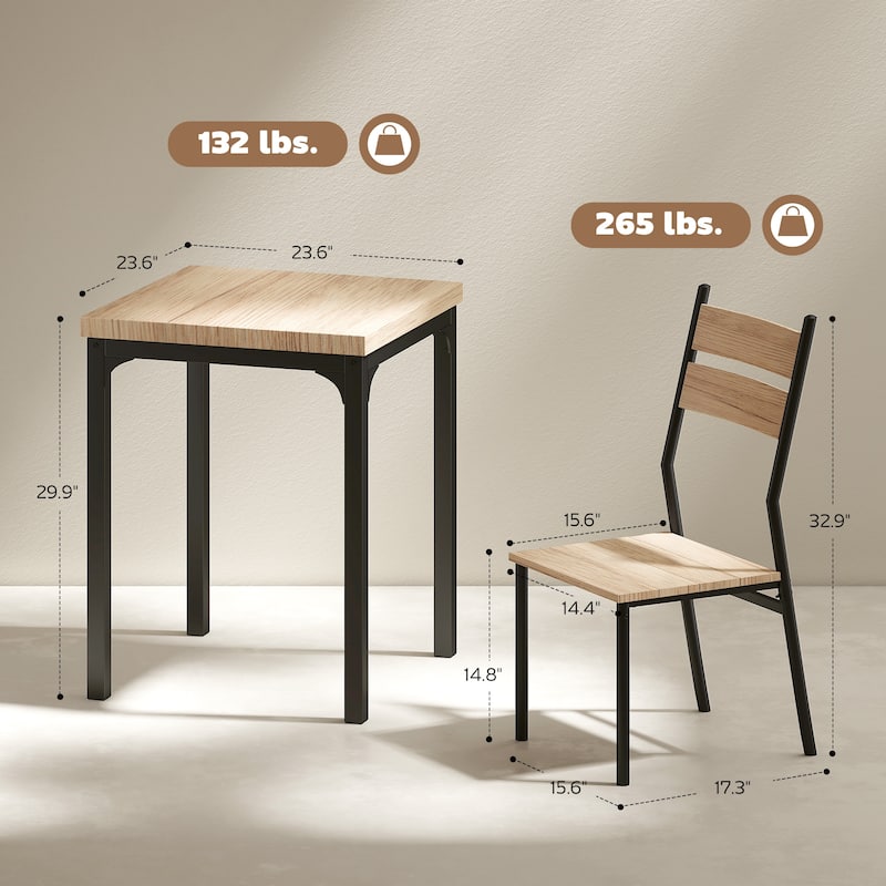 HOMCOM Rustic Country Wood Top 3 Piece Kitchen Table Dining Set with 2 Matching Chairs & Versatile Design for Small Space