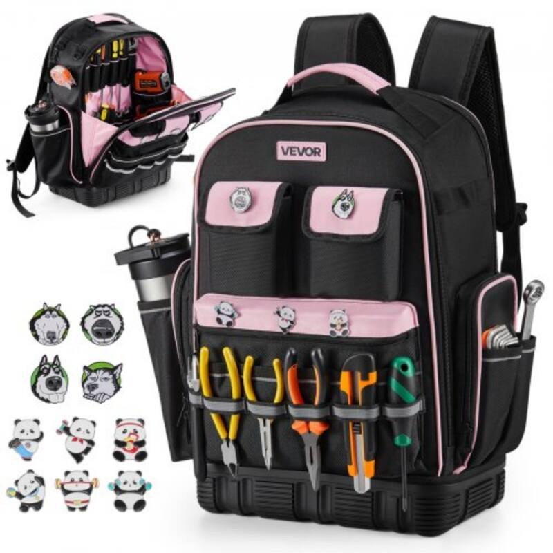 56-Pocket Work Backpack with Laptop Compartment and PVC Base Ergonomic Straps for Comfort - 13 x 7.87 x 19.29 in