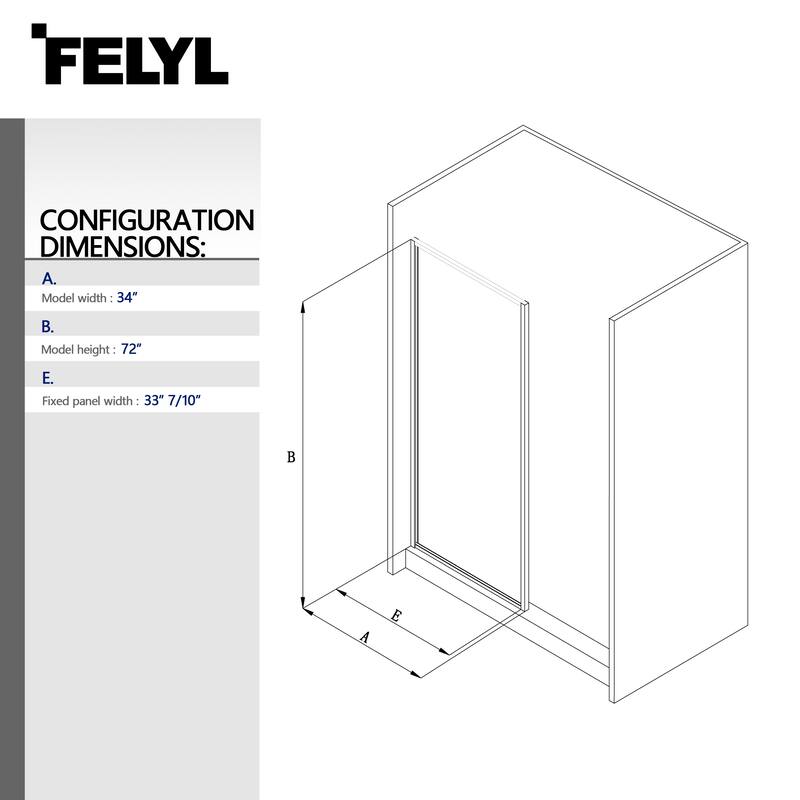 FELYL 34" W x 72" H Framed Fixed Frosted Glass Panel with Heat Soaking Process and Protective Coating Clear Glass