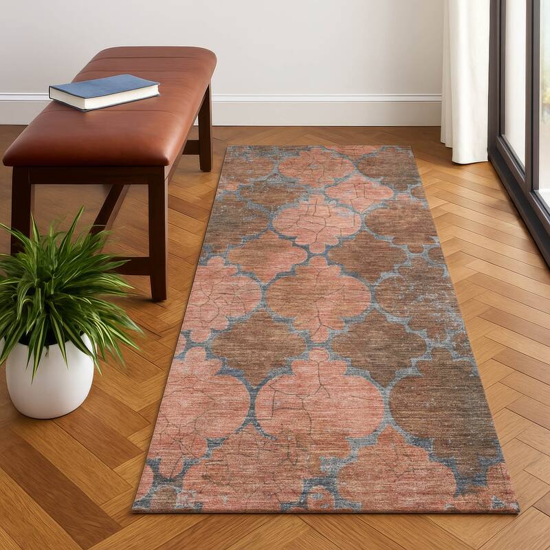Premium Washable Super Soft Modern Trellis Mayfield Rug - Copper - 2'3" x 7'6"