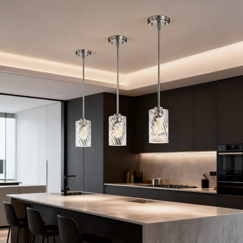 Brushed Nickel 1-Light 5 inch Mini Pendant with Clear Swirl Glass Shade