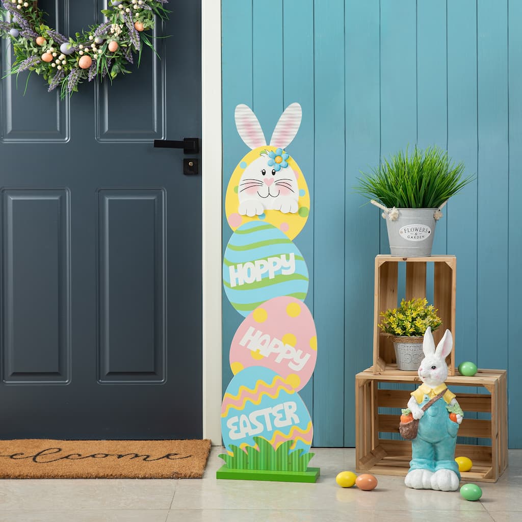 Glitzhome 42"H Easter Wooden Bunny and Eggs Porch Decor