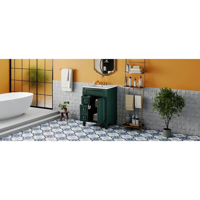 24" Bathroom Vanity With Ceramic Sink, Small Bathroom Sink Cabinet, Modern Cabinet With 2 Drawers And Adjustable Shelf