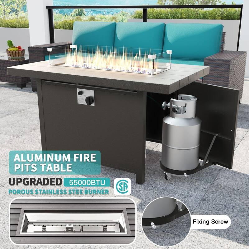 Delnavik 13 Pieces Outdoor Patio Furniture Set with Fire Pit Table w/ Wide Armrests