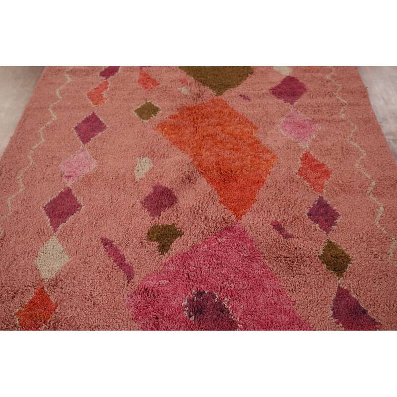 Pink Plush Moroccan Oriental Area Rug Handmade Wool Carpet - 5'11" x 10'0"