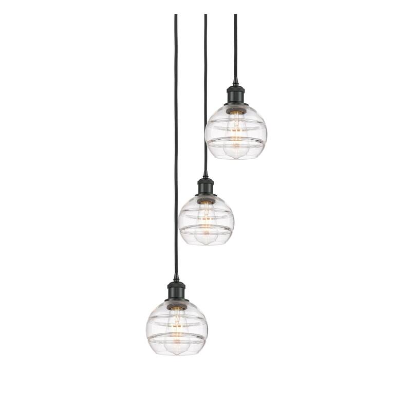 Innovations Lighting 113B-3P-24-12 Rochester Pendant Rochester 3 Light - Matte Black / Clear
