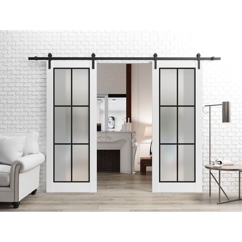 Sturdy Double Barn Door 36 x 80 Planum 2122 White Silk 13FT