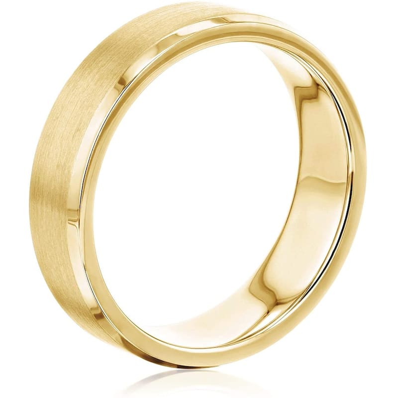 Annello by Kobelli 14k Solid Gold 6mm Satin Matte Gold Beveled Wedding Band