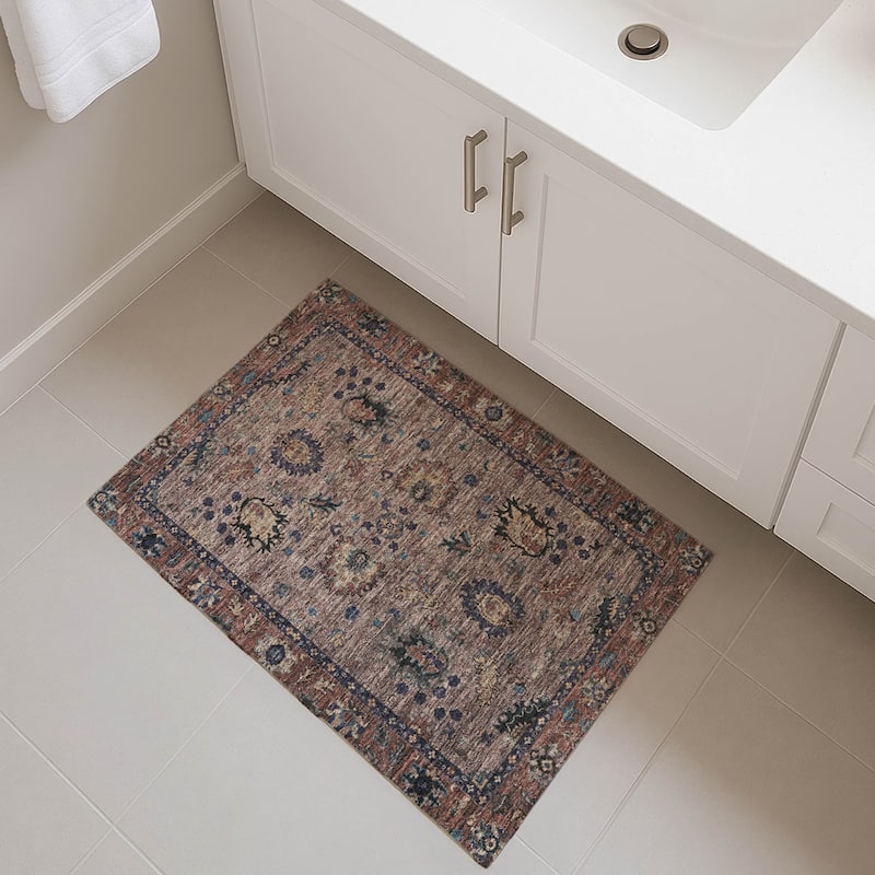 Premium Washable Super Soft Traditional Lily Mayfield Rug - Mocha - 1'8" x 2'6"