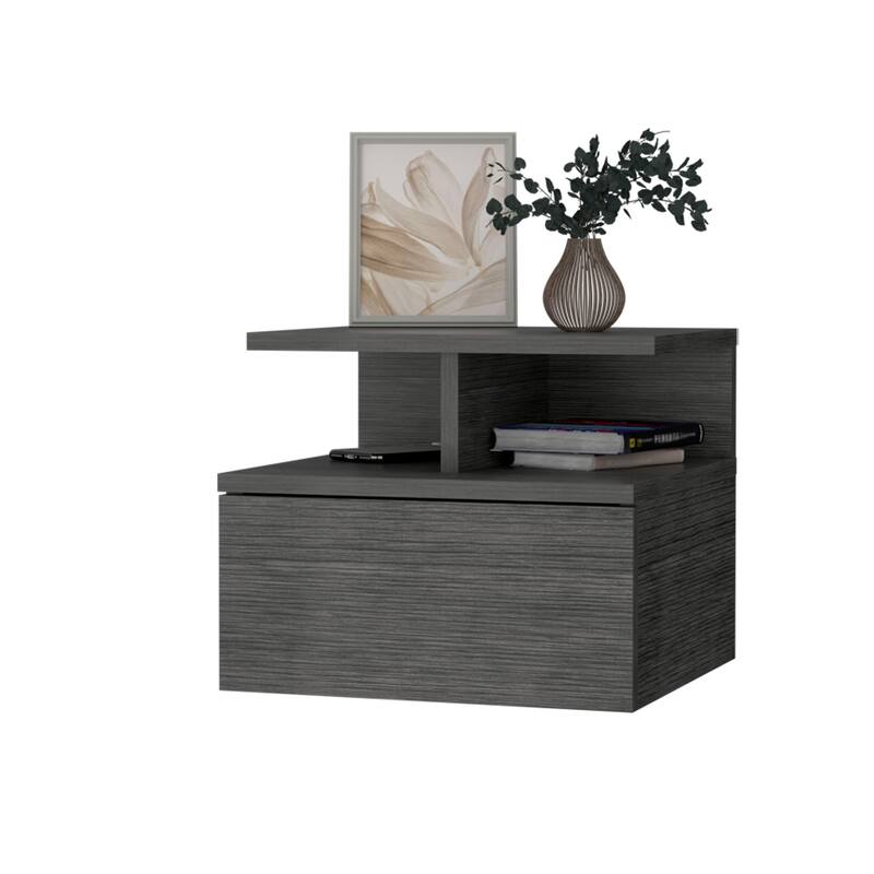 2-Tier Floating Nightstand with Drawer and Shelf