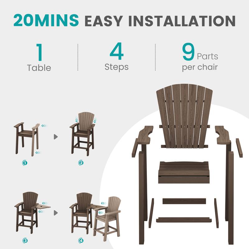 Outdoor Tall Adirondack Chair Set of 2 with Connecting Tray
