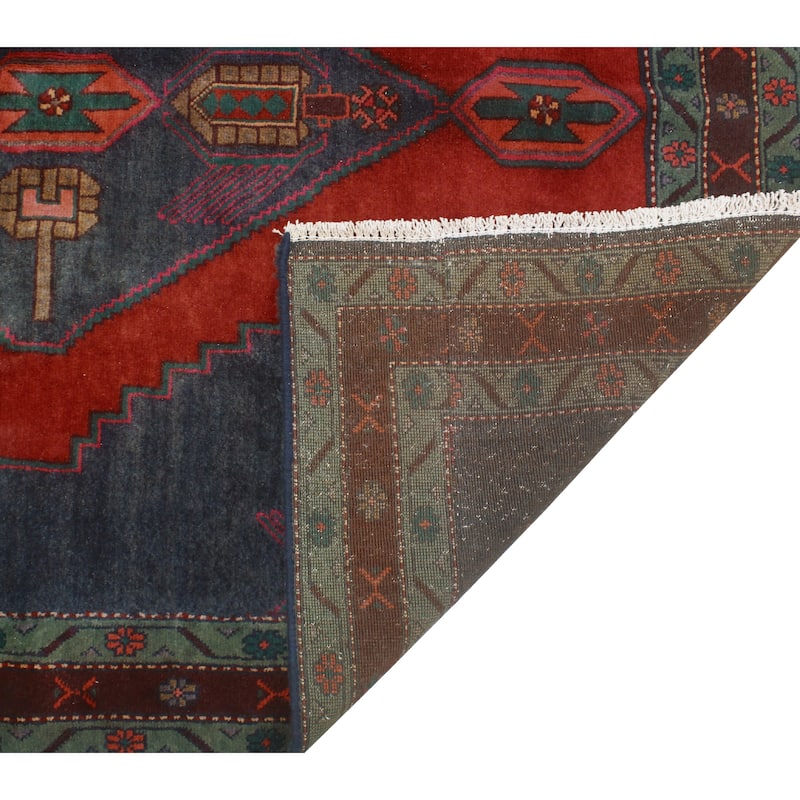 Fine Vintage Distressed Golshan Navy/Red Rug - 4'11" x 9'3"