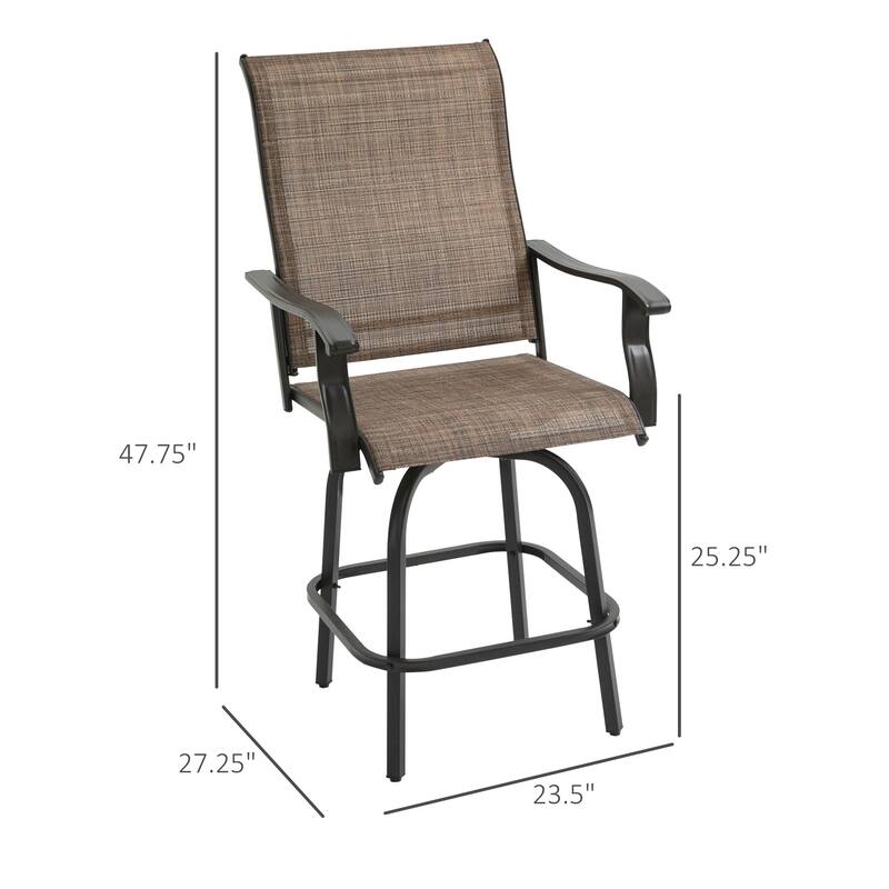 Outsunny Set of 2 Outdoor Swivel Bar Stools with Armrests, Bar Height Patio Chairs with Steel Frame for Balcony, Poolside - N/A