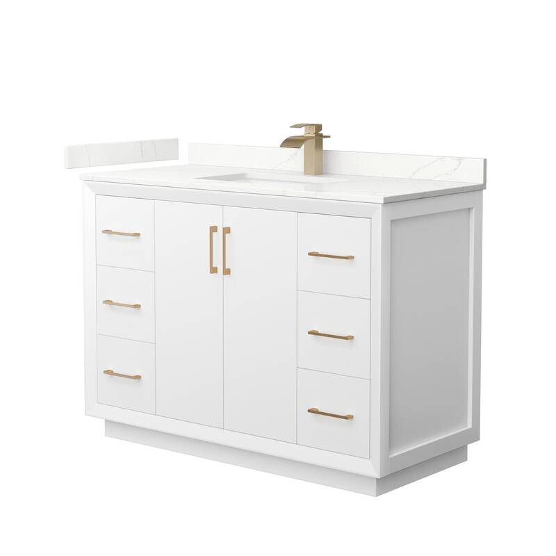 Wyndham Collection WCF414148S-QTZ-UNSMXX Strada 48" Free Standing - White / Giotto Quartz Top / Satin Bronze Hardware