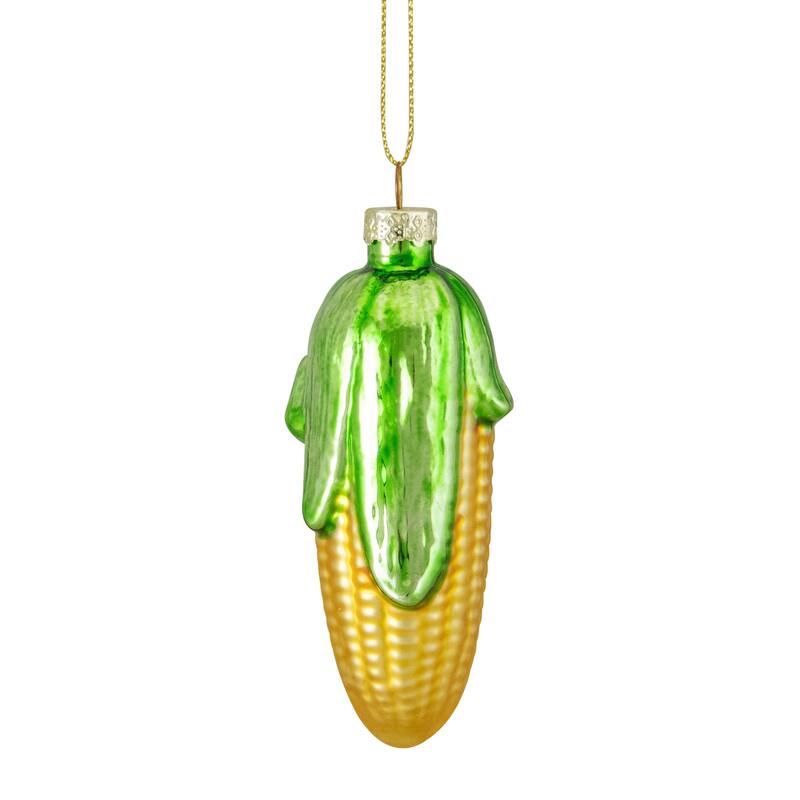 4" Yellow and Green Corn on the Cob Glass Christmas Ornament