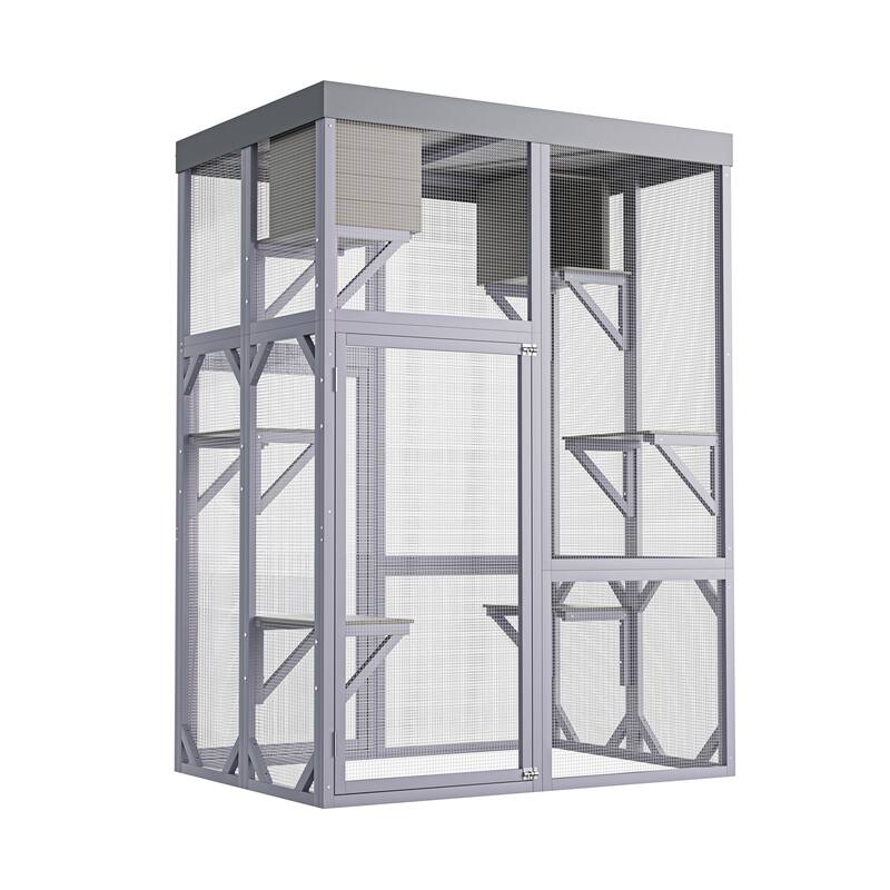 Catio Outdoor Cat Enclosure, Large Wooden at Playpen House Patio, Cat Cage Playpen with 4 Platforms & 2 Napping Houses