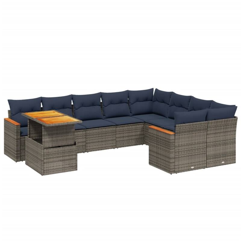 vidaXL Patio Sofa Set with Cushions Outdoor Furniture 10 Piece Poly Rattan - 24.4 x 24.4 x 27.2