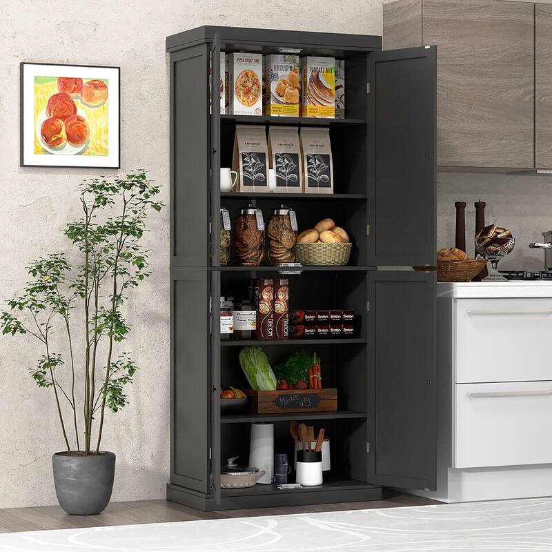Gymax 72.5'' Kitchen Pantry w/4 Door 6-Tier Shelves Freestanding