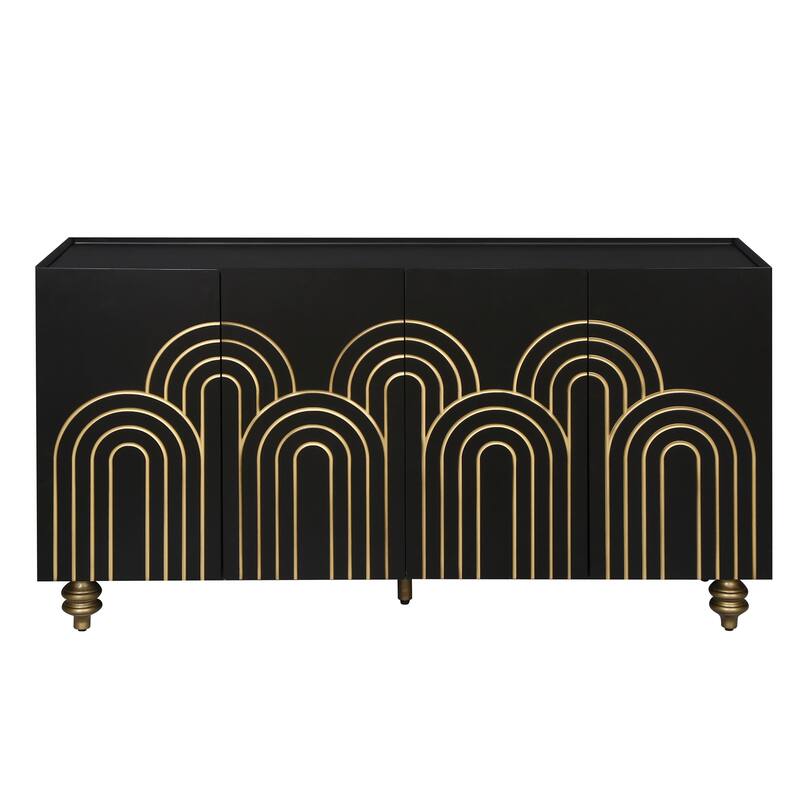 Fluted Sideboard with Storage, Coffe Bar Cabinet with 4 Doors and Wire Holes, Storage Cabinet with Adjustable Shelves
