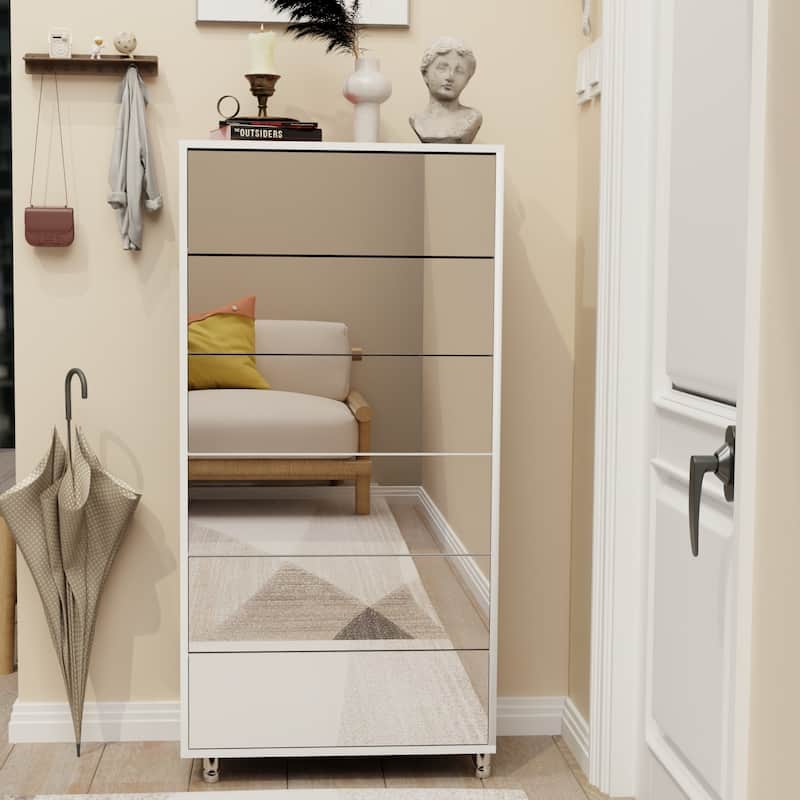 Mirror Shoe Cabinet With 6 Flip Drawers