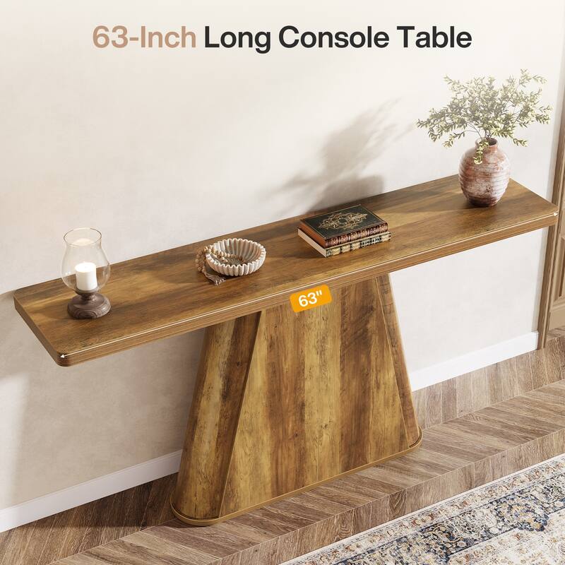 63" Farmhouse Wooden Console Sofa Table for Entryway Hallway - 63" L x 13.8" W x 31.9" H