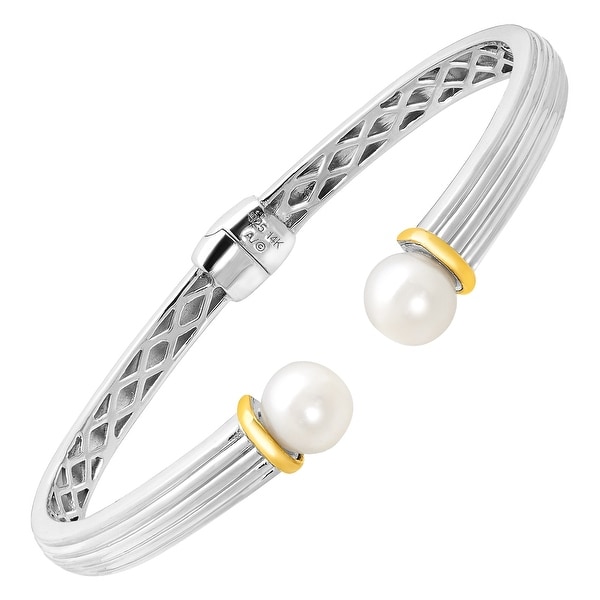 Shop Hinged Freshwater Pearl Cuff Bracelet in Sterling Silver & 14K ...