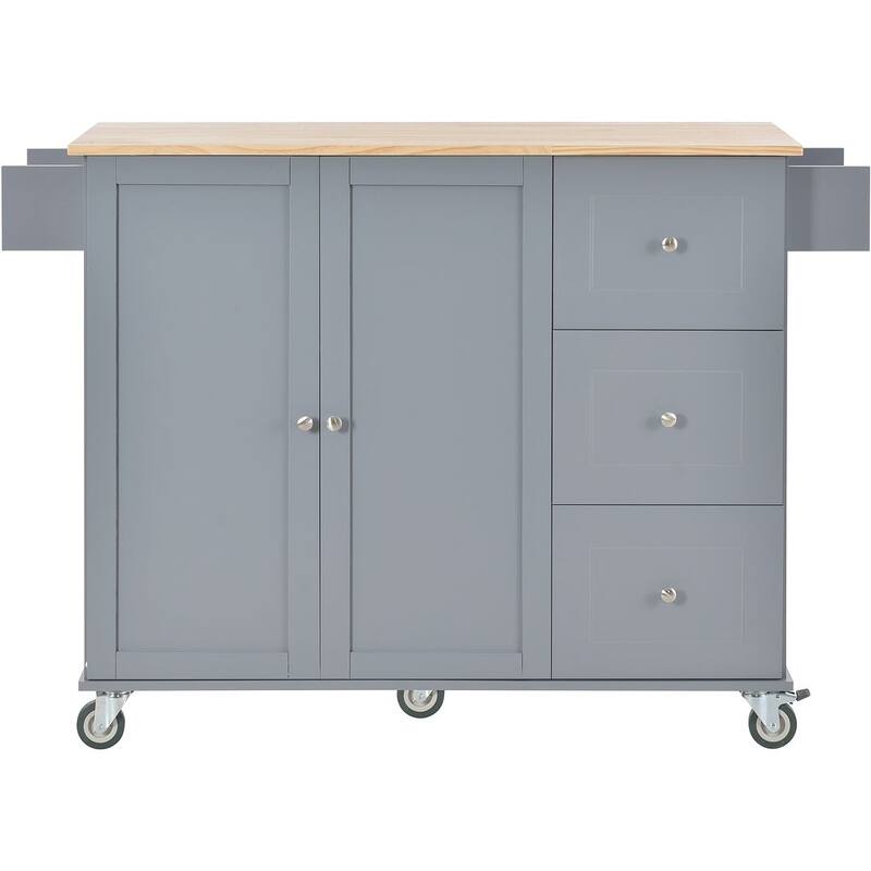 Rolling Mobile Kitchen Island with Wheels Drop Leaf, Solid Wood Top