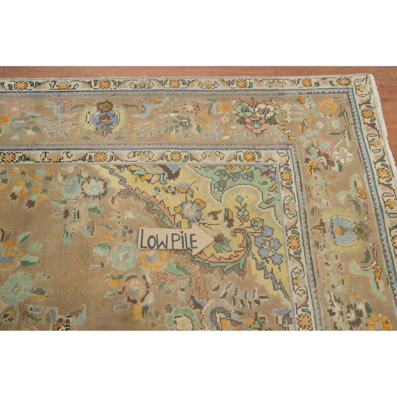 Hand Knotted Oriental 100% Wool Carpet Traditional Floral Brown Tabriz Area Rug - 9' 8'' X 6' 10''