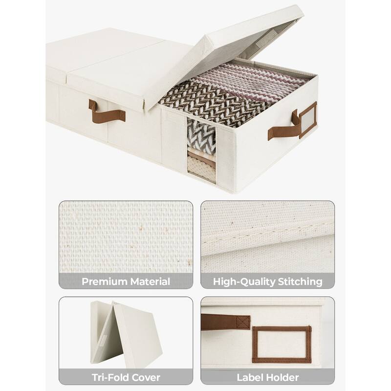 2-Pack Underbed Storage Container with Lid & Handle, Foldable Underbed Organizer for Bedroom - 33"x17"x6"